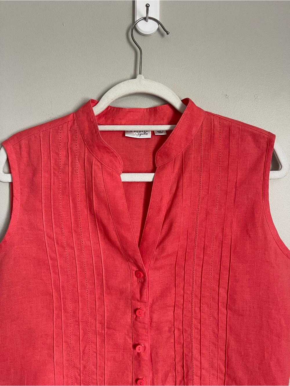 KIM ROGERS Coral 100% Linen Sleeveless Button-Front Shirt Sz M - Picture 4 of 8